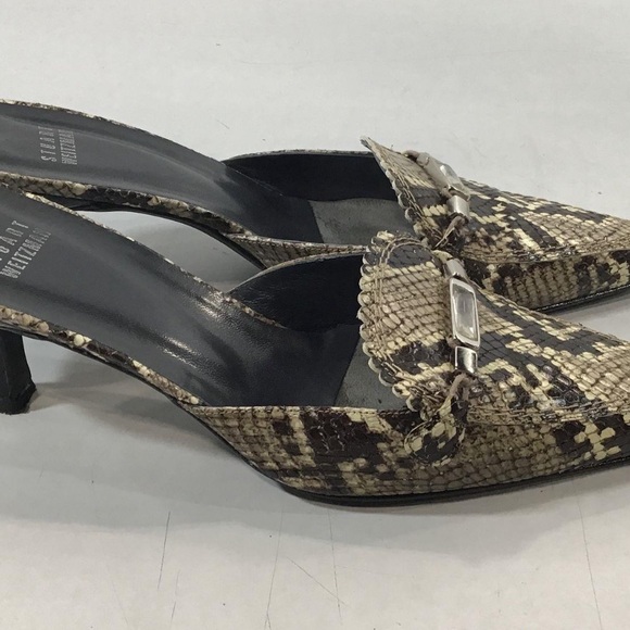 Women’s Stuart Weitzman Brown/Cream Snakeskin Mules Clogs Slide Size 8M - Picture 2 of 6